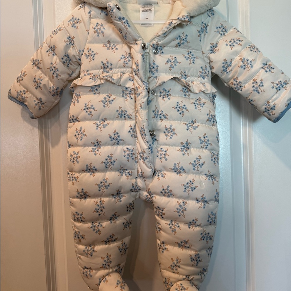 Nicole by Nicole Miller Cream and Blue Puffer Jacket